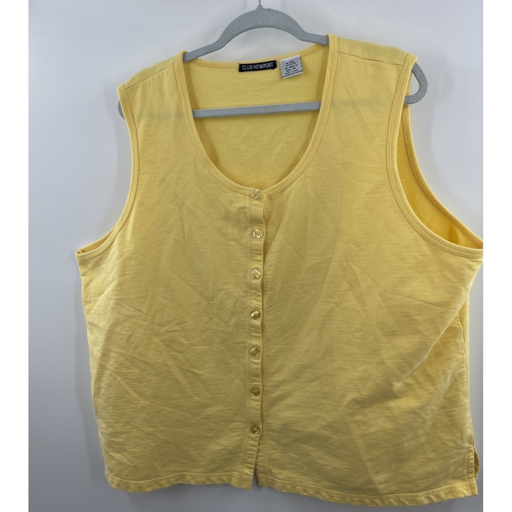 Men's Sleeveless Button Down Club‎ Newport Yellow 2XL 100% Cotton Yellow Vintage
